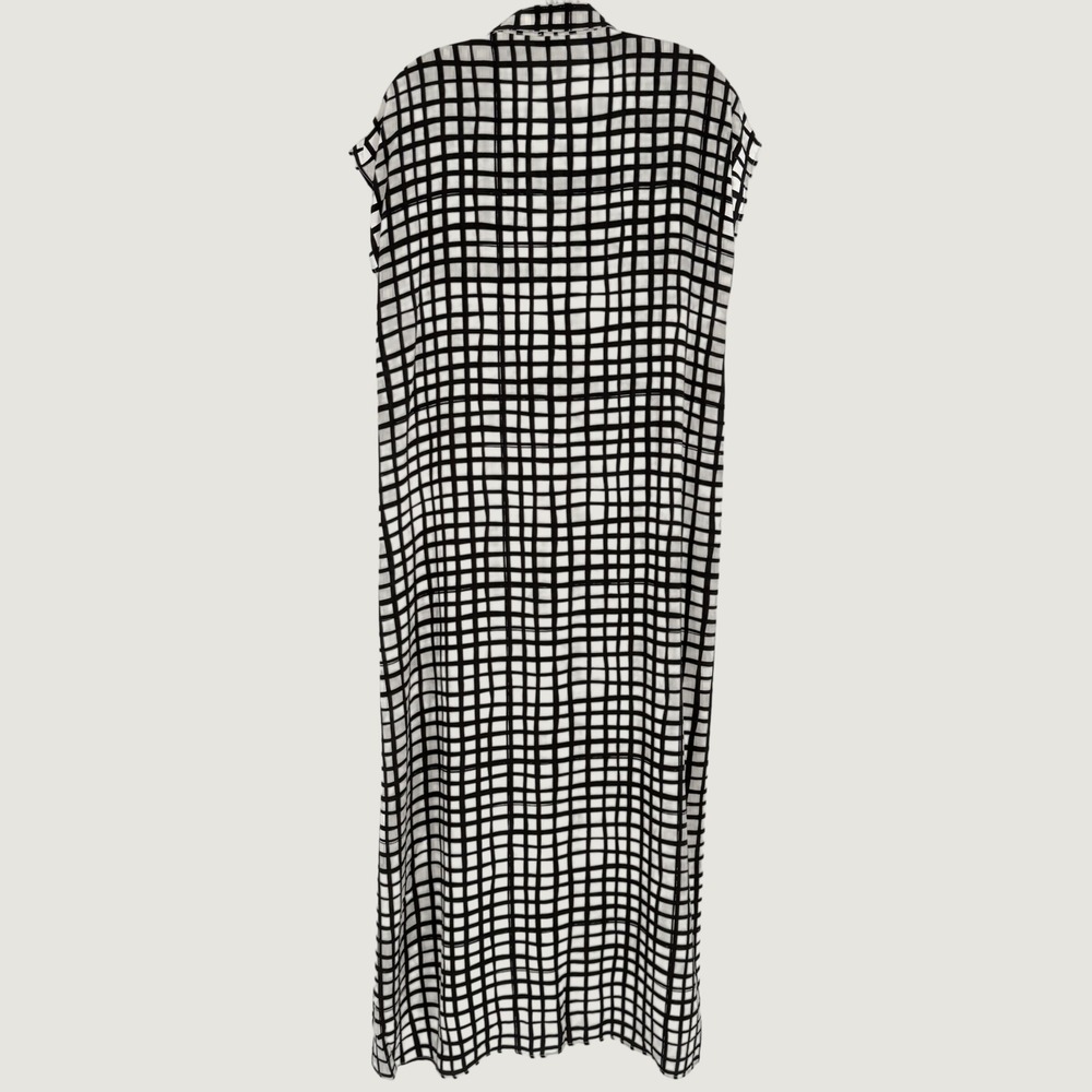 WHIT Sutton Shirt Dress Silk Black White Grid Print Maxi Short Sleeve Size M - Picture 5 of 16
